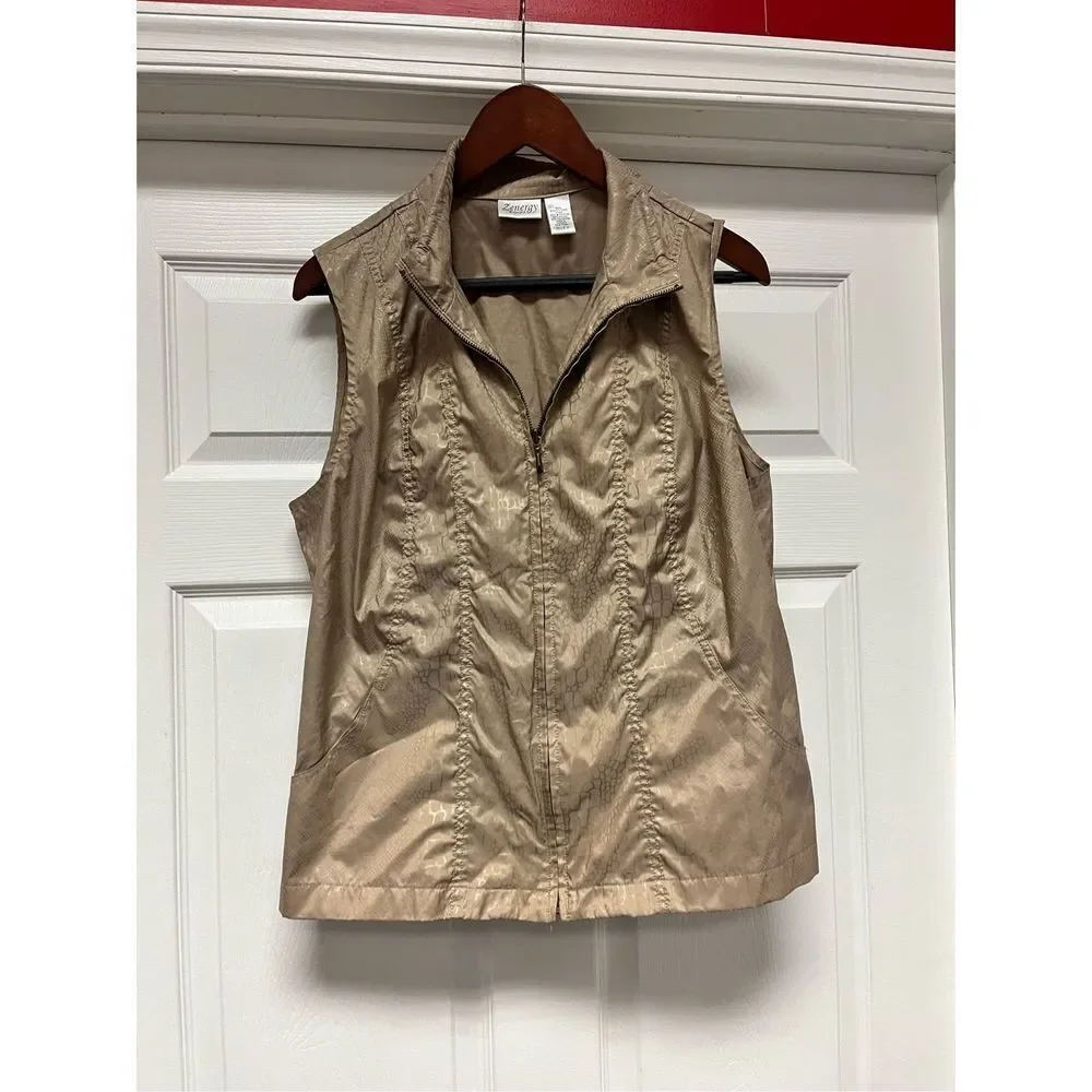 Zenergy by Chicos Tan Animal Print Nylon Vest sz 2 or L EUC Mob Wife Chic